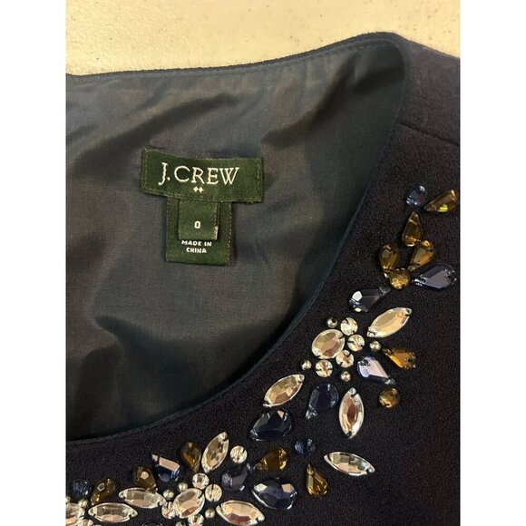 J.Crew Jewel-Neck Top Size 0 Navy Wool Shirt Rhinestones - Picture 5 of 5